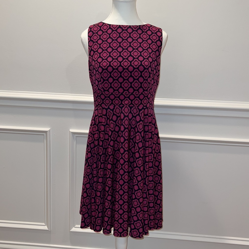 DM Collection Purple Navy Blue Geometric Pattern Dress Size 6